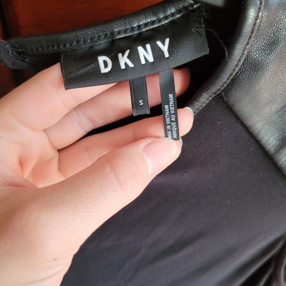 DKNY Faux Leather Sleeve Tank Top, Small, Black - Picture 2 of 2